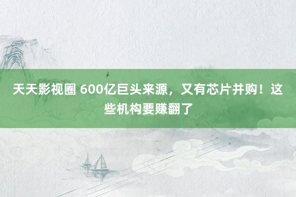 天天影视圈 600亿巨头来源，又有芯片并购！这些机构要赚翻了