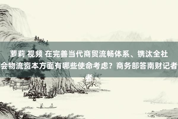 萝莉 视频 在完善当代商贸流畅体系、镌汰全社会物流资本方面有哪些使命考虑？商务部答南财记者