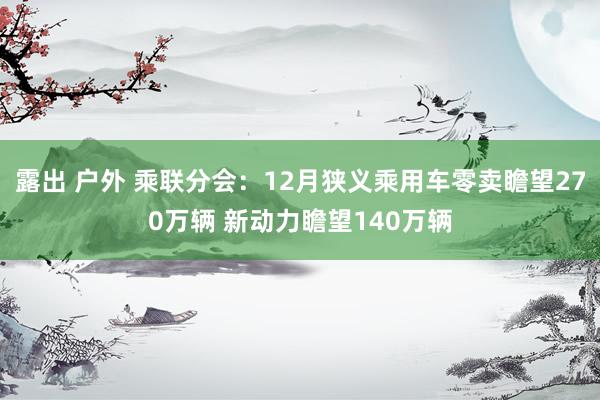 露出 户外 乘联分会：12月狭义乘用车零卖瞻望270万辆 新动力瞻望140万辆