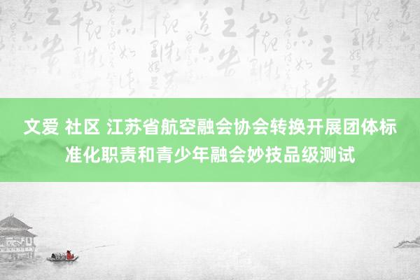 文爱 社区 江苏省航空融会协会转换开展团体标准化职责和青少年融会妙技品级测试